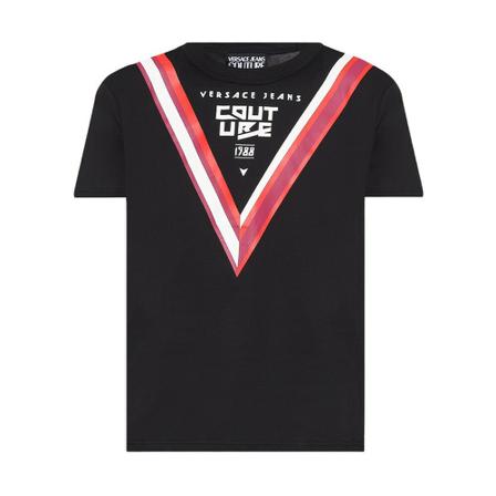 Versace Jeans Couture, T-shirt with logo Zwart, Heren, Maat:XL,print