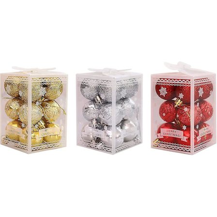 Sett med 3 julekuler til å henge - 18 stykker