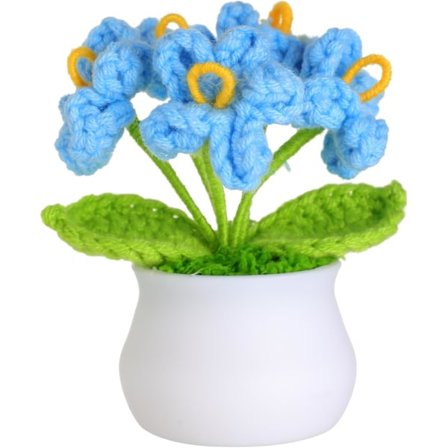 Kunstig Blomst Hæklede Blomster Potteplante, Mini Strikket Blomsterpotte, Lille Håndlavet Hæklet Blomst til Hjemmekontor Borddekoration