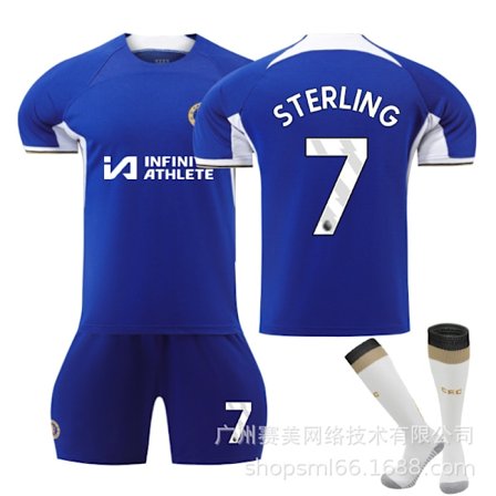 Stora Black Friday-erbjudanden! 2023-2024 Chelsea Hemmaställ Barn Fotbollströja Nr. 7 Sterling