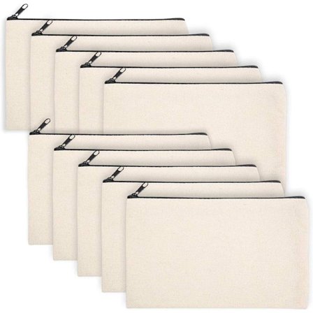 Paket med 10 tomma DIY-väskor i canvas, pennfodral, tomma sminkväskor, paket med 10