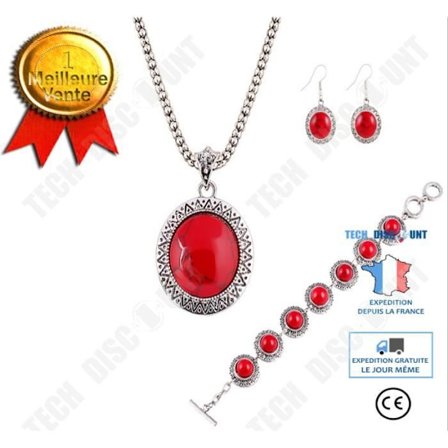 Smyckeset - TD - Röd - Hänge, Örhängen, Armband - Retro-Chic - Kvinna