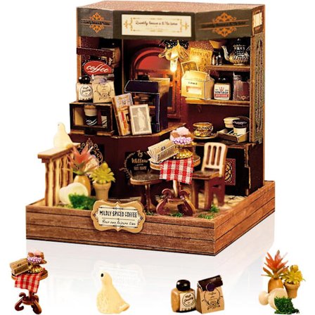 DIY Kit Miniatyr Hus Modell, Miniatyr Dukkehus med LED-lys, Trehåndverk for Voksne, Tenåringer, til Bursdag og Jul