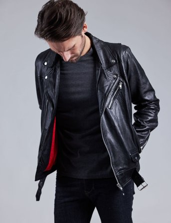 Jofama Brice Belted Leather Jacket - Black - 54
