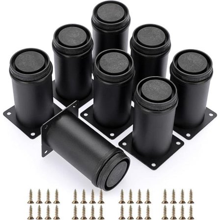 8 st 4 tums möbelben i rostfritt stål - Justerbara metallben för skåp, skrivbord, svarta runda metallmöbler, höjningsfötter för soffbord