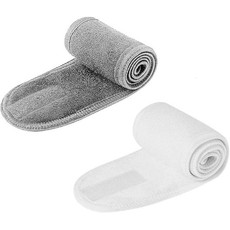 2 st Spa Pannband, Make Up Hårband, Stretch Terry Cloth Pannband för Sport Yoga Shower (vitt och grått)