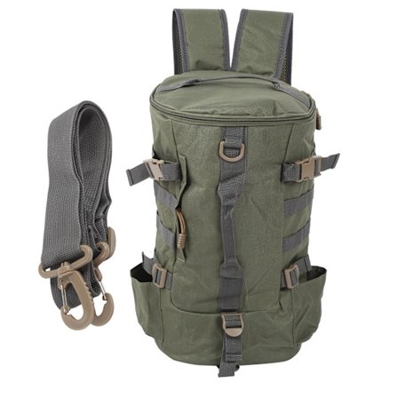 Stor Fiskespöväskryggsäck med Cylindrisk Förvaring, Axelslinga, Militärgrön