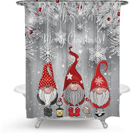 Julebadeforhæng Rensdyr Julemand 180 X 180 Cm Badegardin Polyester Stof Anti-mug Vandtæt Vaskbart Badeværelsesgardin Med 12 Krog
