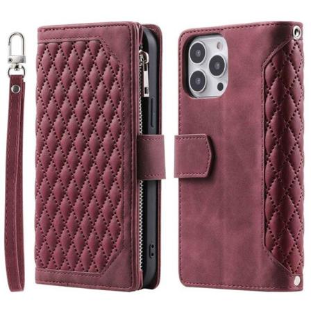 Iphone 14 Pro Max Plånboksfodral Rhombus - Vinröd