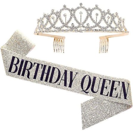 Födelsedagsdrottning Skärp & Strass Diadem Set - Guldglitter Födelsedagsskärp Födelsedagspresenter (FMY)