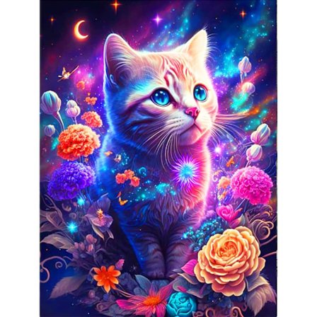 Katt Diamantmålning Kits, Diamantbroderi Blommor Full Set, 5D