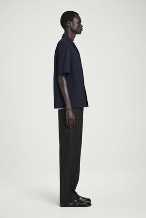COS Men's Camicia In Seersucker Con Colletto Aperto in Blu
