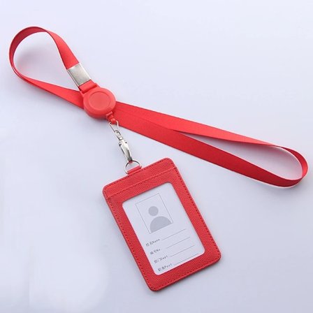 Infällbara nyckelband ID-bricka Hållare Läder Bank Bus Pass Case Cover Män Dam Bank Kreditkortshållare Rem Korthållare