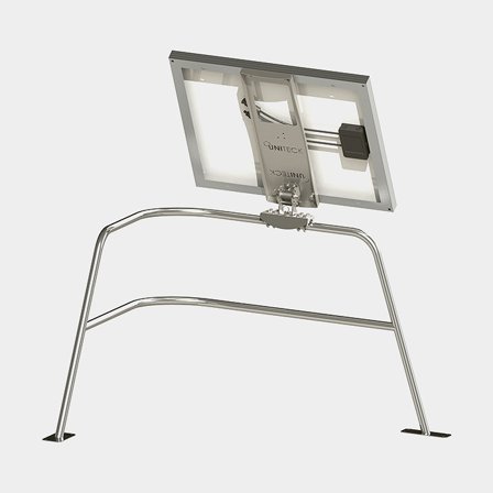 Monteringsfäste för solpaneler Uniteck Unifix 50.2, tilt / vridbart, passar räcken med Ø22 - 28 mm rör, för upp till 50 W solceller