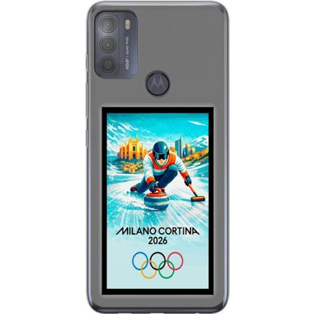 Kompatibel Mobilcover til Motorola Moto G50 Ishockeyillustration med spillere i bevægelse på isen, Milano Cortina 2026, Milano-landemærker og olympisk