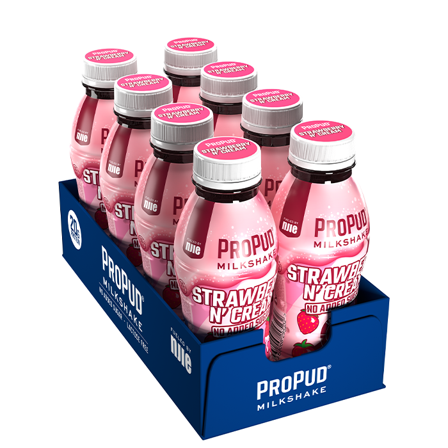 8 x ProPud Protein Milkshake, 330 ml, Strawberry - Bodyman.dk
