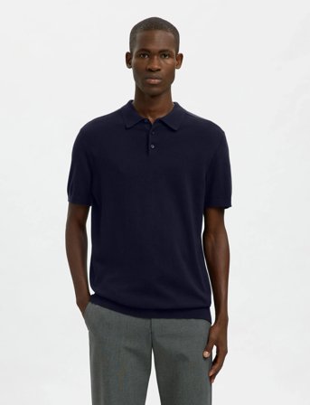Selected Slhberg Ss Knit Polo Noos - Navy - M