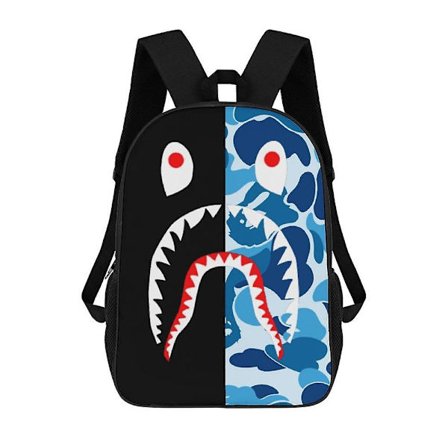 BAPE Camo Shark Ryggsekk 17 Tommers Skulderveske Robust Laptop Ryggsekk Dagstursekk for Menn Kvinner Reise Skole (FMY)
