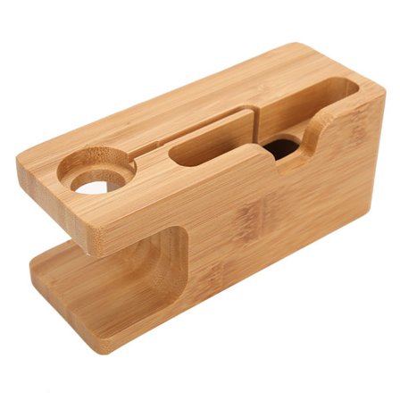 Bambus opladningsstation til mobiltelefon ur, bærbar opladelig holder beslag