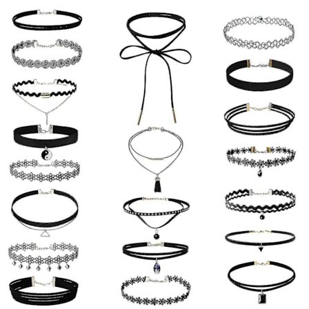 20-pack Choker Halsband Set Stretch Sammet Klassisk Gotisk Tatuering Spets Choker