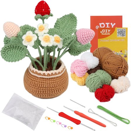 Virka Kit för Nybörjare, Jordgubbsvirka Kit, Nybörjarvirka Startkit med Steg-för-steg Videoinstruktioner