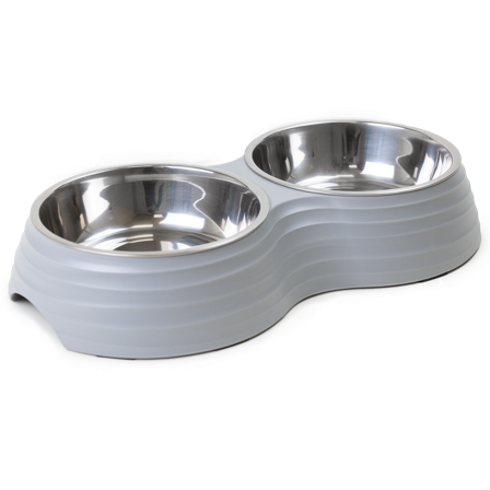Selected by ZOO - Dobbel matbolle Ripple Grey M 350 ml 32x17,5x6,5 cm - Katt - Matplass og vannfontener for katt - Matbar og stativ - ZOO.no