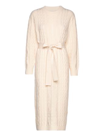 Long Sleeve Cable Knælang Kjole Creme Closed