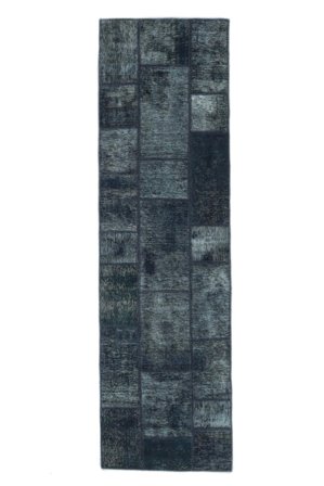 Tapete Patchwork 73X253 Passadeira Preto/Azul Escuro (Lã, Pérsia/Irão)
