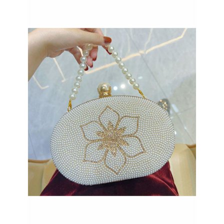 Damkoppling för festliga tillfällen, rund koppling med pärlstängning, brudkoppling, bröllopsväska