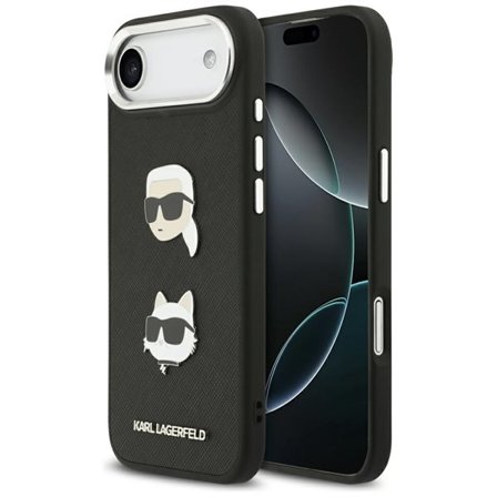 Karl Lagerfeld FW Grained Karl & Choupette Heads Pins & Logo iPhone Luftfodral - Svart