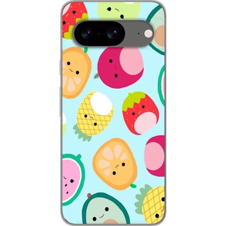 Kompatibel Mobilcover til Google Pixel 8 Mønster af kawaii frugter som jordbær citron ananas og avocado på lyseblå baggrund