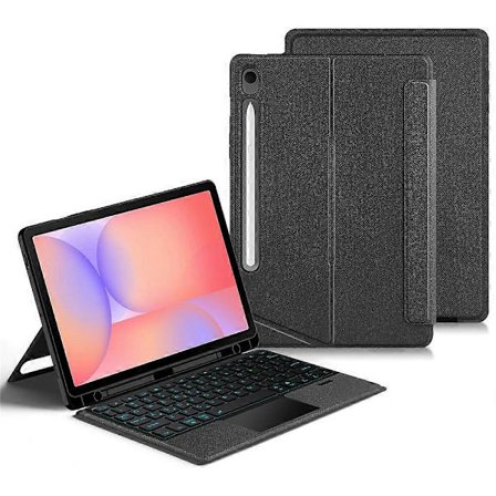 Kompatibel med Samsung Galaxy Tab S10 Lite Læder Etui + Bluetooth-kompatibelt Tastatur med Baggrundsbelyst Trackpad