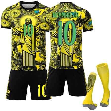 2025-2026 Brasilia Lyhythihainen Jalkapallopaita Lapsille Aikuisille Sukkien Kanssa No.10 Neymar keltainen