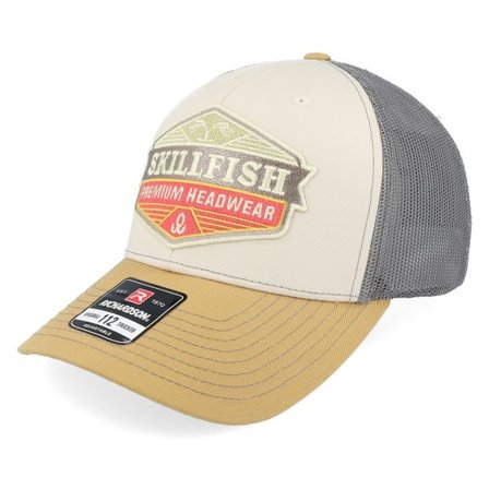 Skillfish - Beige trucker Keps - Amberwood Logo 112 Tri Mink Beige/Charcoal/Amber Trucker @ Hatstore
