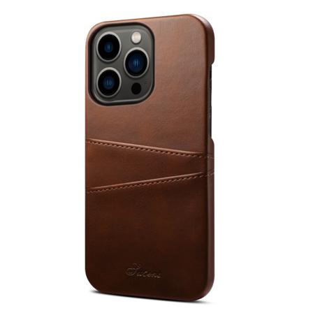 Läderskal Med 2 Kortplatser Till Iphone 13 Pro, Mörkbrun Brun