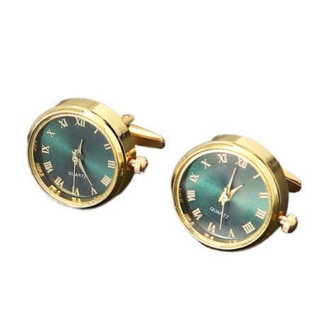 Gröna Manschettknappar i Lyxig Design med Klocka, Klassisk Fransk Mode, Vridbar Klocka, Gyllene Manschettknappar