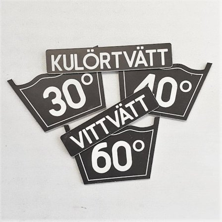 Vaskesymboler, graverte Svart Skilt Dekor Selvklebende & nål