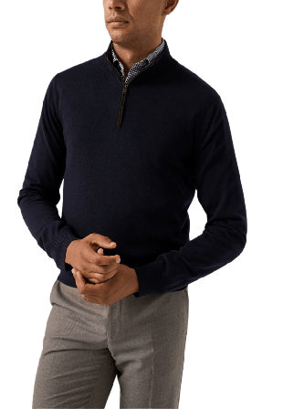 Eton Finstickad Polotröja Med Quarter Zip Tröjor Herr Blå M