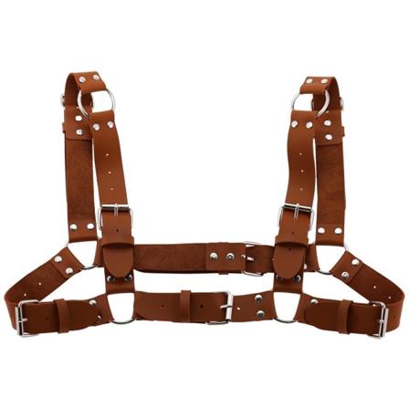 Kvinnor Män Sexig Punk Bröstsele Justerbar Burad Metallkroppskedja PU Läder Choker Statement Halsband Fest Klubbkläder Light coffee