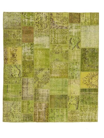 Hand Knotted Patchwork Rug 255X296 Vintage Wool Dark Yellow/Yellow Large