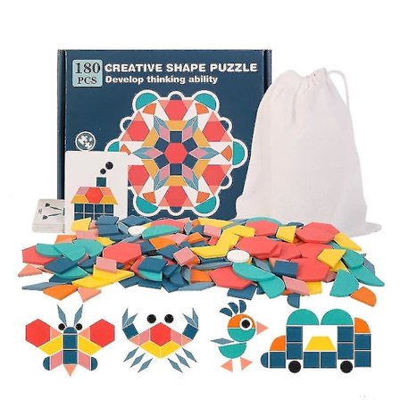 180 stk. Tregeometriske puslespill med mønsterblokker