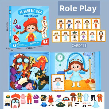 Magnetisk utkledningspuslespill, morsomt og lærerikt spill for barn med karakteryrker og transportprinsessescener – Perfekt for reiser Fr[D]