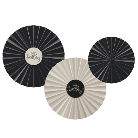 Hængende Fødselsdagspynt Vifte Sort/Cremehvid 3-pak