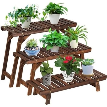 COSTWAY Träväxthylla 3 Nivåer, Stege Växtstativ Längd 70 cm för Trädgård, Terrass, Balkong