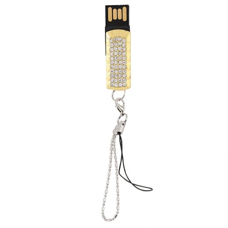 16G Mini Bärbar Rhinestone USB-minne med Kedja för Windows Vista/7/10/Mac Guld