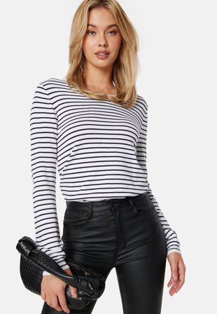 Pieces Sonja LS Pullover Knit Cloud Dancer strip M Klær