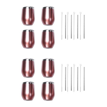 8-pack 12oz Rostfria Vinglas/Muggar utan Fot med 8 Sugrör Isolerande Varma Vinglasar