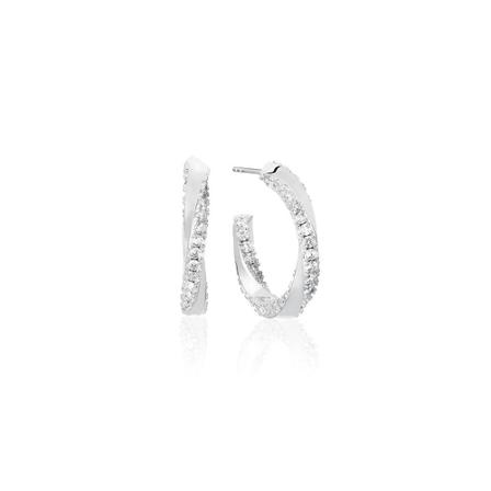 Sif Jakobs, Earrings Ferrara Creolo mid -with white zircons Grijs, Dames, Maat:ONE Size