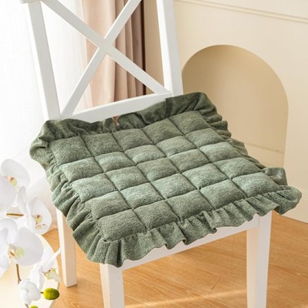 Mjuka, fluffiga, fyrkantiga stolsdynor för matsal, kök, kontorsstolar, halkfria, fluffiga sittdynor med tofsar (Grön, 45x45 cm)