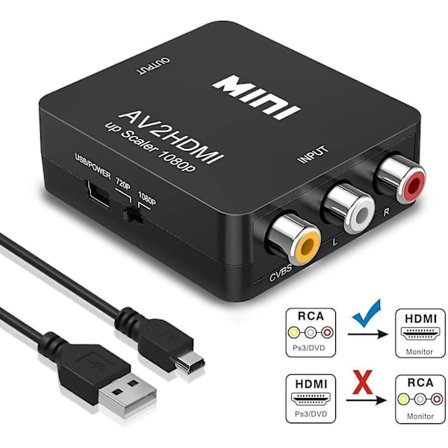 RCA till HDMI-omvandlare, 1080p RCA för Ps2 Wii Xbox Snes N64 Vhs Vcr Kamera Dvd, Stödjer Pal/ntsc Med Usb-strömkabel